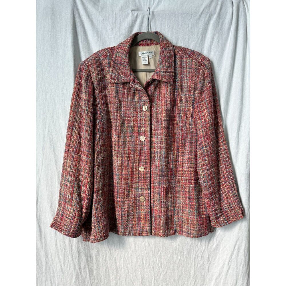 Coldwater Creek Rainbow Tweed 100% Silk Blazer Women's Size Large Button-Up